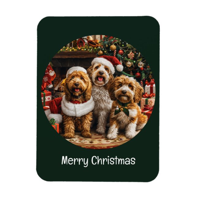 Imán Feliz Navidad Goldendoodle Perros Cachorros (Vertical)