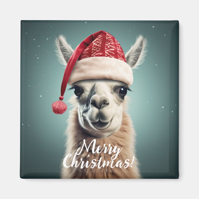 Imán Feliz Navidad Gracioso Cute Lllama Alpaca Santa Ha (Frente)