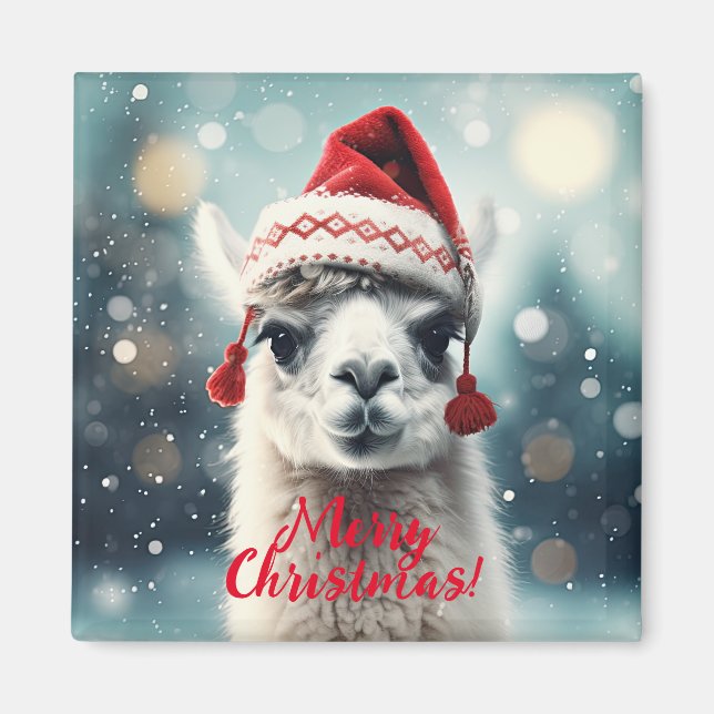 Imán Feliz Navidad Gracioso Cute Lllama Alpaca Santa Ha (Frente)