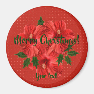 Imán Feliz Navidad Hibiscus Holly Holiday Rojo y Verde