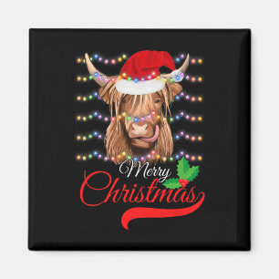 Imán Feliz Navidad Highland Cow Western Santa Hat Xma