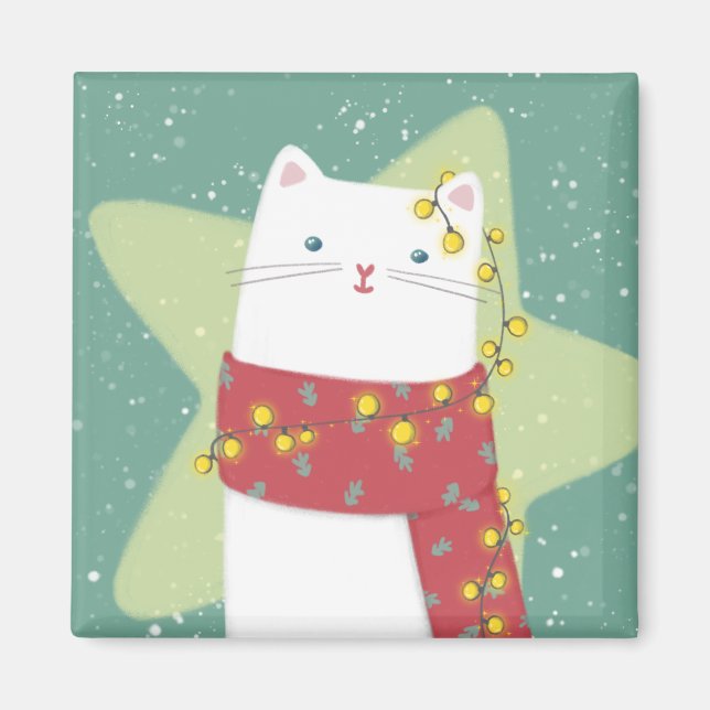 Imán Feliz Navidad: Ilustracion de gato (Frente)
