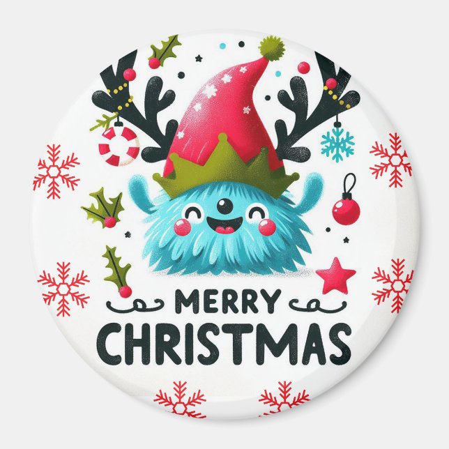 Imán Feliz Navidad lindo monstruo de tontería (Frente)