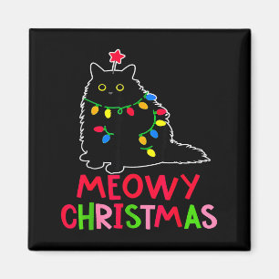 Imán Feliz Navidad Luces de Navidad Pijama de Gato Negr