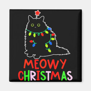 Imán Feliz Navidad Luces de Navidad Pijama Gato Negro T