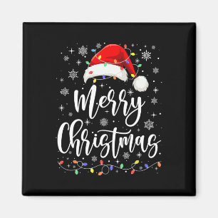 Imán Feliz Navidad Luces Red Santa Hat Familia de navid