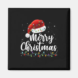 Imán Feliz Navidad Luces Red Santa Hat Familia de navid