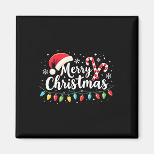 Imán Feliz Navidad Luces Red Santa Hat Familia de navid