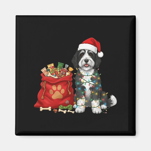 Imán Feliz Navidad Luces Sheepadoodle Perro Mamá Sheepa (Frente)