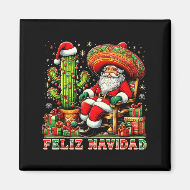 Imán Feliz Navidad Mexican Christmas Santa Sombrero Cac (Frente)