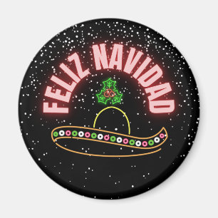 Imán Feliz Navidad Neón Sombrero