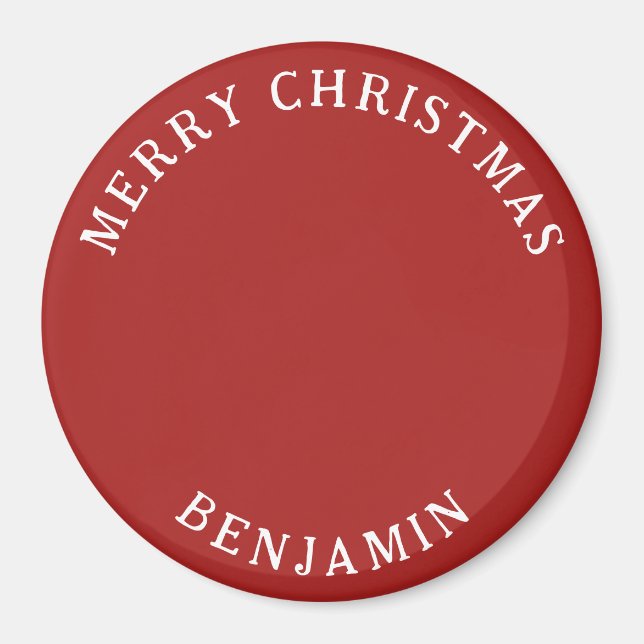 Imán Feliz Navidad, Niños Fotografía Y Nombre Rojo (Frente)