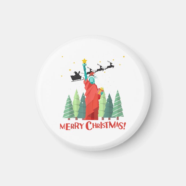 Imán Feliz Navidad Nueva York Santa Claus Estatua De Li (Frente)