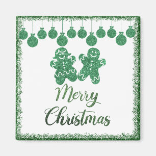 Imán Feliz navidad - ornamentos purpurinas verdes