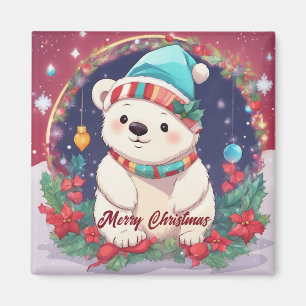 Imán Feliz Navidad oso polar blanco