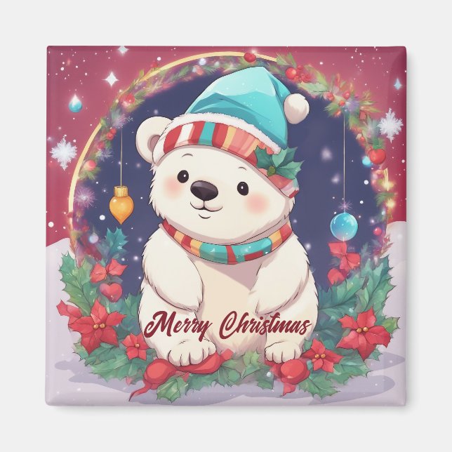 Imán Feliz Navidad oso polar blanco (Frente)