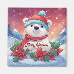 Imán Feliz Navidad oso polar blanco