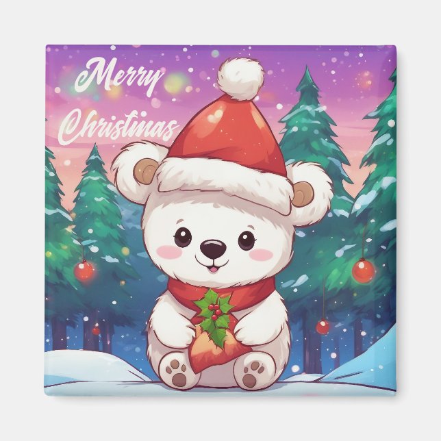 Imán Feliz Navidad Oso Polar Blanco Bebé  (Frente)