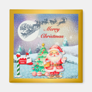 Imán Feliz Navidad Papá Noel, Trineo, Reno, Copo de Nie