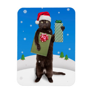 Imán Feliz Navidad Para Cualquier Gato Negro Con Regalo