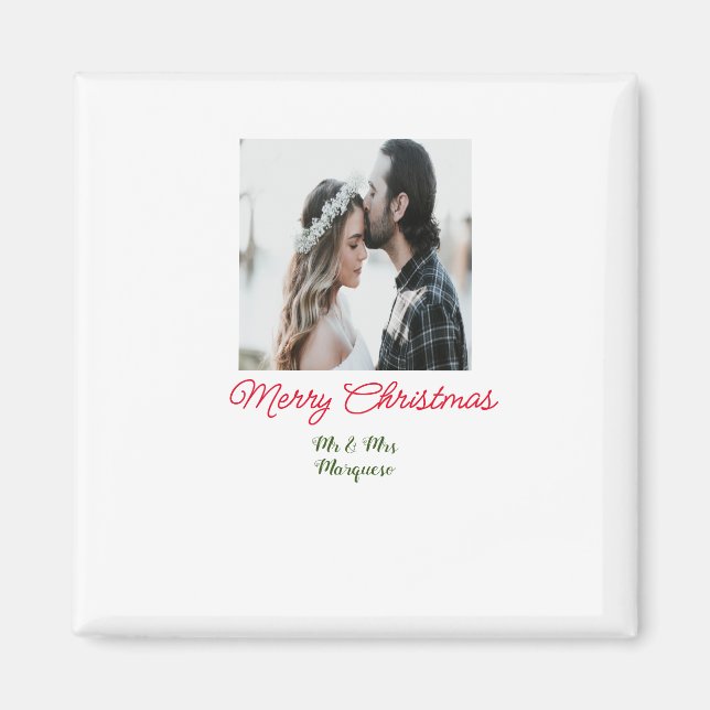 Imán Feliz Navidad pareja foto añadir nombre feliz navi (Frente)