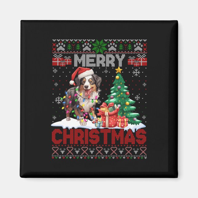 Imán Feliz Navidad Pastor Australiano Pastor Perro Love (Frente)