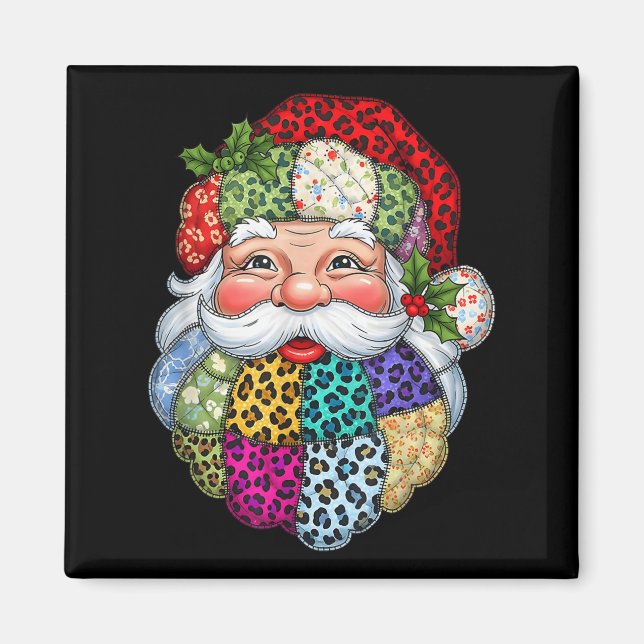 Imán Feliz Navidad Patchwork Santa Claus Face X-mas H (Frente)