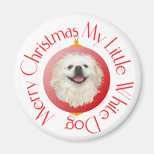 Imán Feliz Navidad Pekinés Blanco
