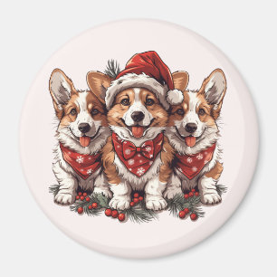 Imán Feliz Navidad Pembroke Corgi galés cachorros