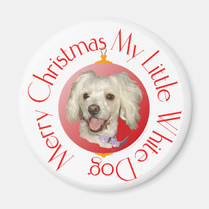 Imán Feliz Navidad Pequeño perro blanco Poodle / Bichic