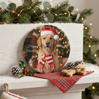 Imán Feliz Navidad Perro Retriever Dorado Fiesta