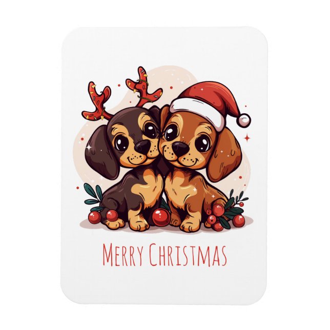 Imán Feliz Navidad Perros Dachshund (Vertical)