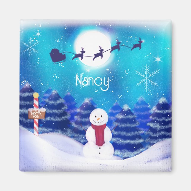 Imán Feliz Navidad personalizado Snowman (Frente)