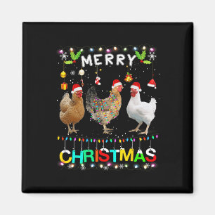 Imán Feliz Navidad Pollo Santa Sombrero Luces Navidad D