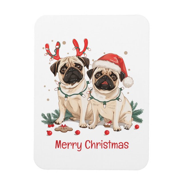 Imán Feliz Navidad Pug Dogs (Vertical)