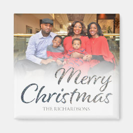 Imán Feliz Navidad Purpurina Plata Foto y nombre comple