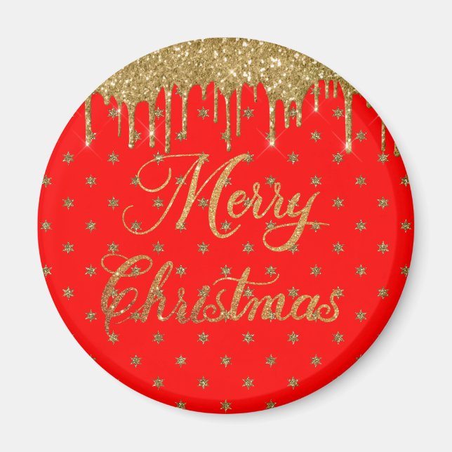 Imán Feliz Navidad - purpurina rojo (Frente)