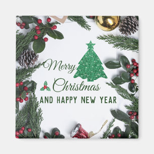 Imán Feliz Navidad - purpurina verde