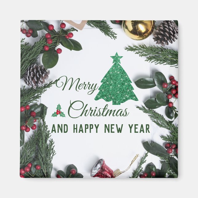 Imán Feliz Navidad - purpurina verde (Frente)