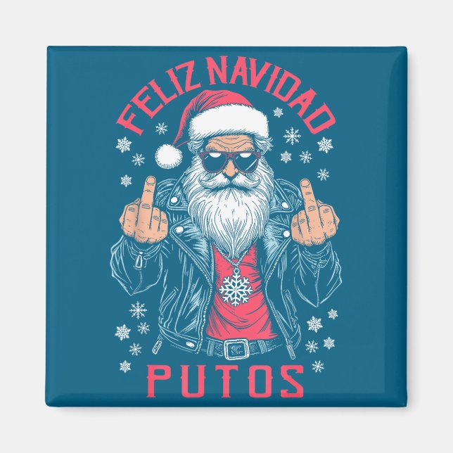 Imán Feliz Navidad Putos Funny Rude Spanish Santa Middl (Frente)