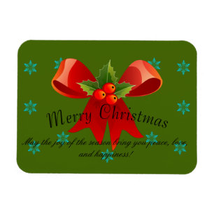 Imán Feliz navidad Red Bow Holly y Snowflakes