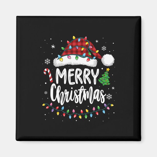 Imán Feliz Navidad Red Plaid Family Encender navidades  (Frente)