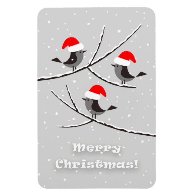 Imán Feliz Navidad Red Santa Hat Birds (Vertical)