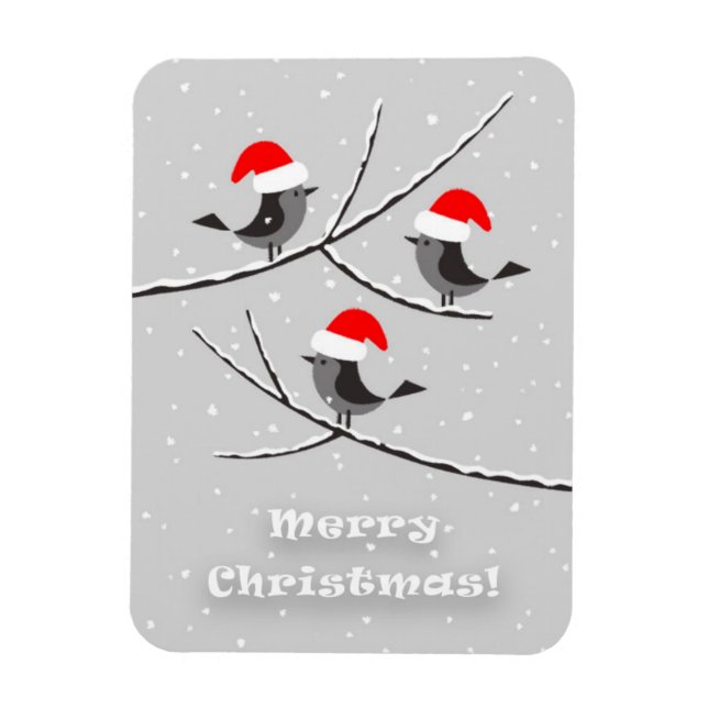 Imán Feliz Navidad Red Santa Hat Birds (Vertical)