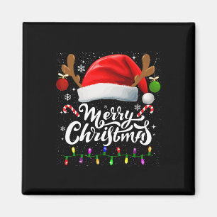 Imán Feliz Navidad Red Santa Hat Reindeer Familia de Na