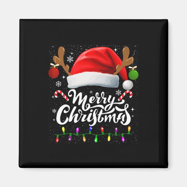 Imán Feliz Navidad Red Santa Hat Reindeer Familia de Na (Frente)