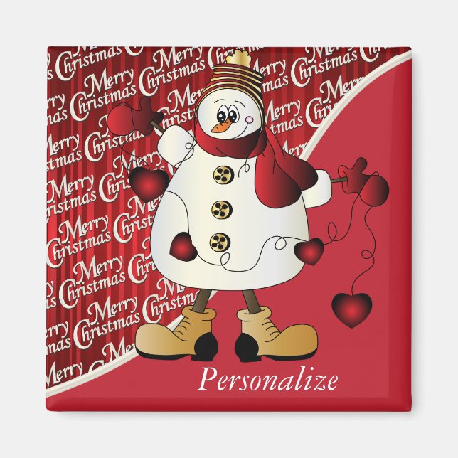 Imán Feliz Navidad Red Snowman (Frente)