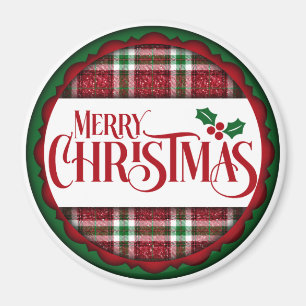 Imán Feliz Navidad Red y Green Plaid