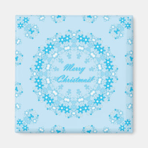 Imán Feliz Navidad redondo de nieve invierno blanco azu