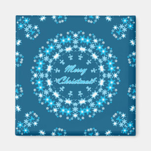 Imán Feliz Navidad redondo de nieve invierno blanco azu